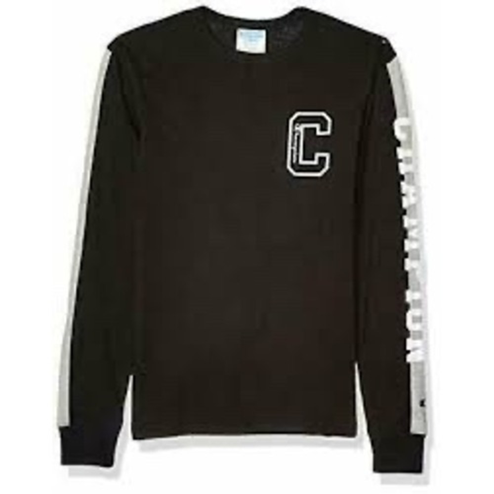 NWT‎ Champion Mens 2XL Black Oxford Long Sleeve Pieced Heritage Graphic Tee